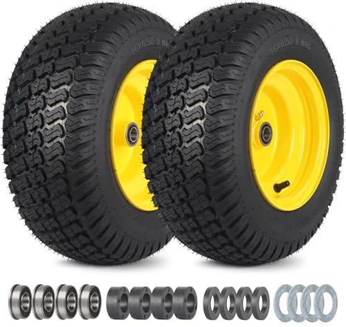 GICOOL 16x6.50-8 Lawn Mower Tires, 16x6.5-8 Tubeless Tractor Tires, 3-4.5 Offset Hub, 3/4 or 5/8 Bearing, Universal Fit Riding Mower and Garden Tractor Front Wheels, 4 Ply, S-Turf Pattern, 2 Pack