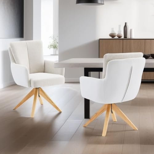 Zouron 2er Set Armlehnenstuhl Sessel Gepolsterter Armlehnensessel, Einzelsofa Loungesessel für Wohnzimmer Modern Armsessel mit Eichenfüße, Sitzfläche aus Leinen, 360° drehbar, Off White & Gray
