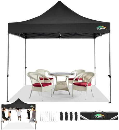 COBIZI pavillon 3x3 wasserdicht stabil Winterfest faltpavillon 3x3,Outdoor faltbar pavillon Party Zelt，gartenpavillon, Schwarz