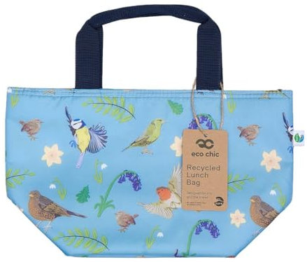 ECO CHIC Lightweight Foldable Insulated Lunch Bag Water Resistant Cooler Bag (RSPB Birds Blue)