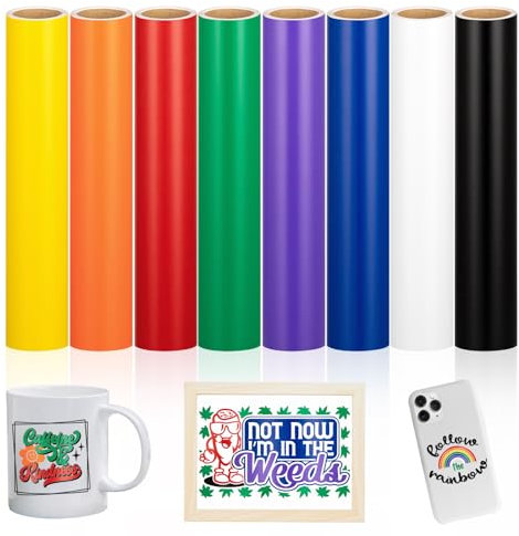 VINYL FROG Permanent Vinyl Roll Matte Adheisve Vinyl Bundle 12''x5ft/Roll 8 Colors Permanent Adhesive Vinyl Bundle for Decor Sticker, Party Deco(Black, White, Red, Green, Orange, Blue, Cream, Purple)