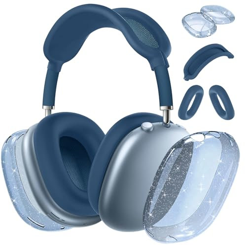 Aiaabq Schutzhülle für AirPods Max (2024/2020), kratzfeste Ohrpolster-Hülle, Ohrmuschel-Abdeckung, Kopfband-Abdeckung für AirPods Max (USB-C/Lightning). Transparentes weiches TPU und Silikon,