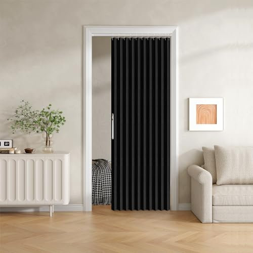 Jilron Falttürvorhang mit Magnetverschluss, 100% Verdunkelungsstoff, Akkordeon-Stil für Schiebetüren, Schränke, Kleiderschrank und temporäre Türlösungen, Türvorhänge (B 42 x L 78, Schwarz, 1 Panel)