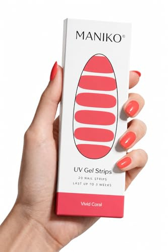 Maniko® UV Gel Strips - Selbstklebende Nagelfolie für bis zu 2 Anwendungen - Vegan & langanhaltend - Maniküre für natürliche Nägel (20 UV Gel Strips) (Vivid Coral)