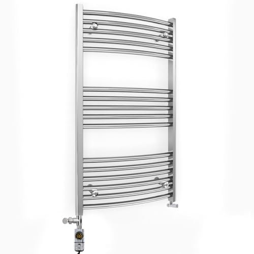 400mm Wide Curved Chrome Electric Dual Fuel Bathroom Towel Rail Radiator Heater With AF Thermostatic Electric Dual Fuel Element UK (400 x 900 mm)