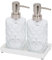 Harbour Housewares 2pc Prism Glass Soap Dispenser Set with Ceramic Tray - 330ml Refillable Soap Dispensers Hand and Dish Soap Pump Dispenser for Bathroom, Kitchen, Laundry Room