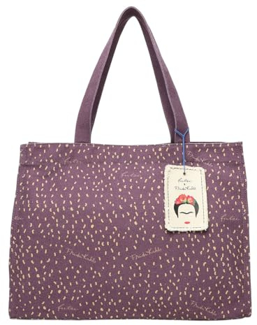 Fritzi x Frida Kahlo Easy 01 Canvas Limited Shopper Schultertasche mit Reißverschluss für Alltag und Shopping 34 x 46,5 x 23 cm – Beige, Blau, Hellblau, Rot, Lila, Taupe, Grün, Koralle