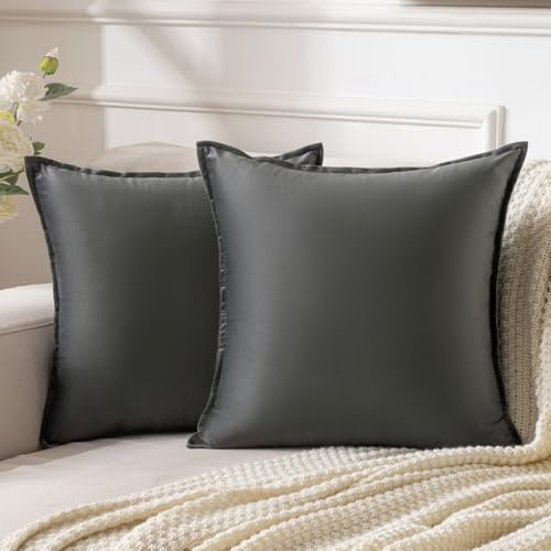 Grau Samt Kissenbezug 40x40 cm Flansch Kissenhülle Dekokissen Umwickelte Kante Dekorative Sofakissen Modern Quadrat Kissenhülle für Sofa Schlafzimmer Kissenbezüge Dunkelgrau, 2er Set