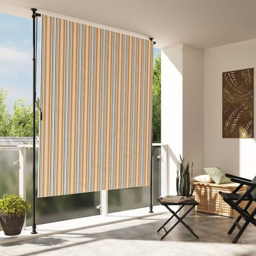 JUDYY Außenrollo Gelb und Weiß 200x270 cm Stoff und Stahl, Sonnenschutz Balkon, Senkrechtmarkise Außen, Sonnensegel Aufrollbar, Windschutz Balkon - 368775
