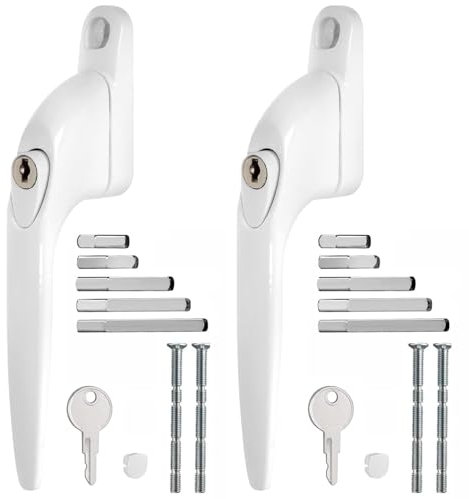 RUICUBEI - Tirador de ventana universal de aluminio para ventana derecha o izquierda (40 mm, cierre de tornillo para ventana de PVC, acabado blanco (1, blanco)