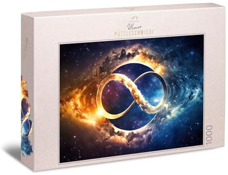 Ulmer Puzzleschmiede - Symbol-Puzzle „Infinity“ mit 1000 Teilen - das Zeichen der Unendlichkeit, schwebend im Weltall, als markantes Impossible-Puzzle - Puzzlequalität Made in Germany