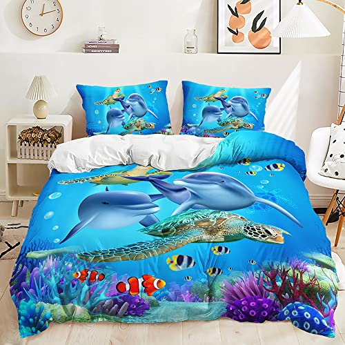 Dolphin Duvet Cover Set Single Size Kids Bedding Sea Animals Quilt Cover | Dolphin Duvet Cover Set, Sea Animal Quilt Cover, Kids Bedding, Kids Room Decor, Soft Lightweight, With Pillowcase