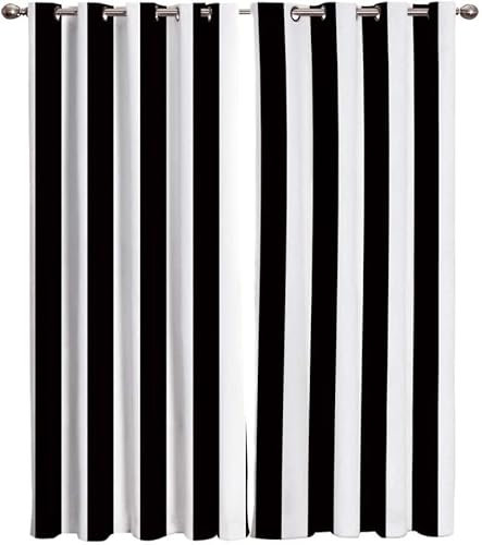 3D Gardinen Schwarze Und Weiße Streifen Wohnzimmer Vorhänge, Schwarze Und Weiße Streifen Vorhang Blickdicht Ösen Wärmeisolierend Gardine, Schlafzimmer Deko Curtain 2 Stücke 117 x 183 cm BxH w2206