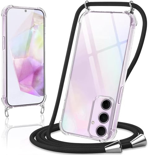 Coiwxmoi Coque avec Cordon pour Samsung Galaxy A35 5G 6,6, Collier Réglable Téléphone Étui Portable Lanyard Case Transparent Souple Silicone TPU Housse Antichoc Protection Cover, Noir