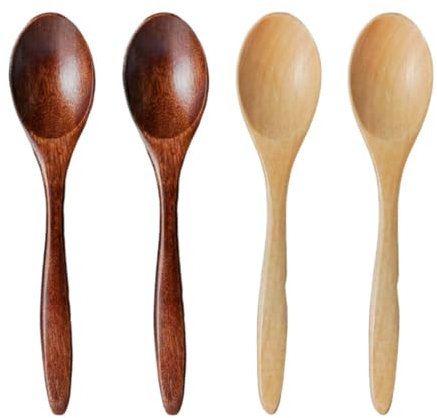 WeddHuis 4 Piezas de Madera Hechas a Mano Natural Heidekraut para Sopa Mezclar Cocinar de Madera para Chocolate Caliente Miel Café Té Accesorios de Cocina (marrón oscuro + marrón)