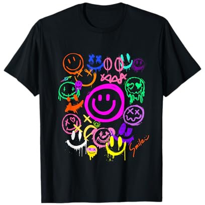 Smile Face Emoticons Fun Vivid Graffiti Smileys, Grafik T-Shirt