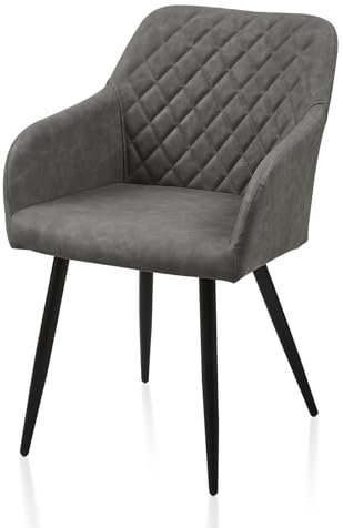 TUKAILAI Esszimmerstühle 1er Kunstleder, Küchenstuhl Polsterstuhl Wohnzimmerstuhl Sessel mit Armlehnen Rückenlehne Metallbeinen, Modern Stühle für Küche Esszimmer Wohnzimmer Schlafzimmer, Hellgrau
