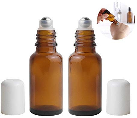 OHEETU 3PCS 20ml/0.67oz Roller Bottles Empty Amber Glass Roll on Bottles with Stainless Steel Roller Balls Refillable Sample Travel Containers for Essential Oil Perfume Lip Balms