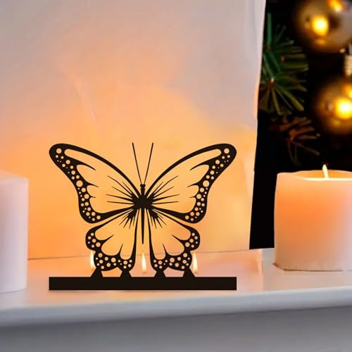 Schmetterling Kerzenhalter Teelichthalter,Deko Frühling Schwarz Schmetterling Kerzenständer Metall 4cm Kerze Für Kerzenständer Stabkerzen Teelichter Tischdeko Osterdeko Frühling Deko Metall Deko
