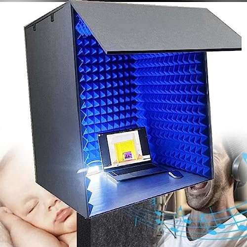 Portable Soundproof Booth, Foldable Portable Recording Booth, Simple Soundproof Chamber, Acoustic Isolation Microphones for Vocal Recordings, Easy Installation,Blue