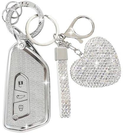 ZVRSUA Autoschlüssel Hülle Passt für VW,Autoschlüssel Schutzhülle Schlüsselgehäuse mit Gliter Liebe Schlüsselanhänger Kompatibel mit VW Golf 8 Seat Leon MK 4 Tarraco Ateca Skoda Octavia (Silber)