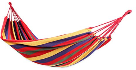 YARNOW Leichte Outdoor Hängematte Aus Canvas Mit Gestreiftem Regenbogenmuster Für Camping Und Rucksacktouren Tragbar Rot Für Entspannte Momente Bei Freizeitaktivitäten