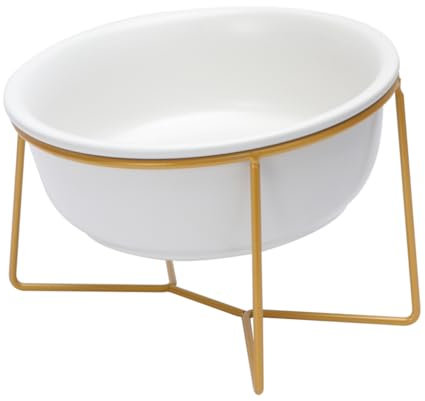 ROMISBABA Futterspender Für Haustiere Hochbeiniger Futternapf Aus Keramik Für Katzen Und Hunde Schräger Napf Für Zervikale Fütterung Weiß Mit Gestell