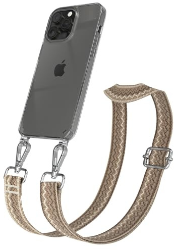 EAZY CASE Handykette - Verstellbares Taschenband kompatibel mit iPhone 14 Pro Max, Schulterriemen, Handykordel mit Silikon Hülle, Umhängetasche, Hell Braun Braun Silber
