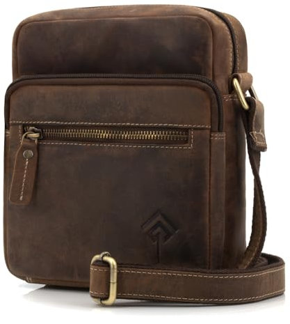 JOREY Leder Herren Umhängetasche Männer Schultertasche aus Echtleder für Business Arbeit Reise Leder Männerhandtasche (Wood)