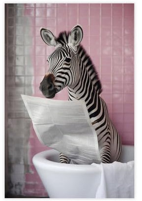 OQUAJK Wacky Zebra in The Bathtub Canvas Poster Wall Art Decor Print Picture Paintings for Living Room Bedroom Decoration 08x12inch(20x30cm)