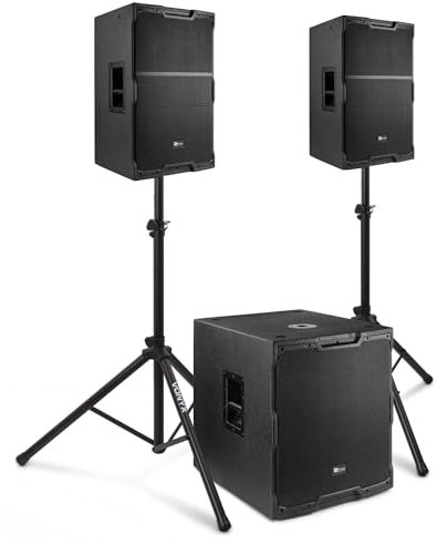 Power Dynamics PDY2-3 - Conjunto de Altavoces Activos 2400W, Bluetooth, DSP, subwoofer 1000W, 2 Altavoces 700W, Soportes Ajustables, entradas de micrófono, Ideal para DJ, Eventos y presentaciones