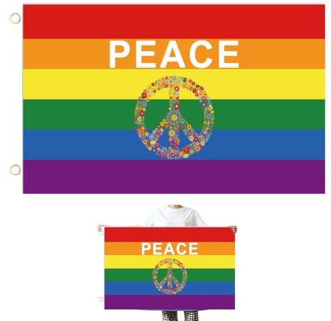 LEOINAER Bandiera della Pace in Poliestere 100D, Resistente ai Raggi UV e agli Intemperie, con Design Arcobaleno e Simbolo di Pace, Ideale per Esterni e Interni, Facile da Installare su Bandiera o Pa