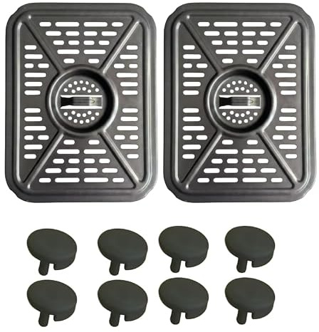 Air Fryer Replacement Crisper Plate for DZ401 DZ550 10QT, Non-Stick Grill Pan & Tray for Ninja Foodi 10 Quart 2-Basket, Air Fryer Accessories with Rubber Bumpers, Dishwasher Safe (DZ401 2pcs)