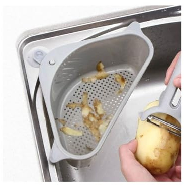 POPETPOP Panier D'égouttage Triangulaire et Salle de Bain Cuisine pour Évier Facile à Installer et Retirer en Plastique 2 Pièces Ventouse Forte Support de Rangement