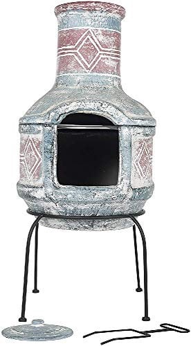 La Hacienda Geometrischer 2-teiliger Tonkamin, mittelgroß – Meerblau und Rot
