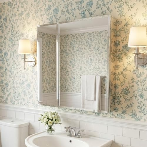 Croydex Newton 66 x 61cm Double Bathroom Mirror Cabinet - Pre-Assembled | Flexi-Fix™ easy fit bracket | Recessed or suface mounted | Aluminium Carcass | 5 Adjustable Shelves | Wide 165 Hinges