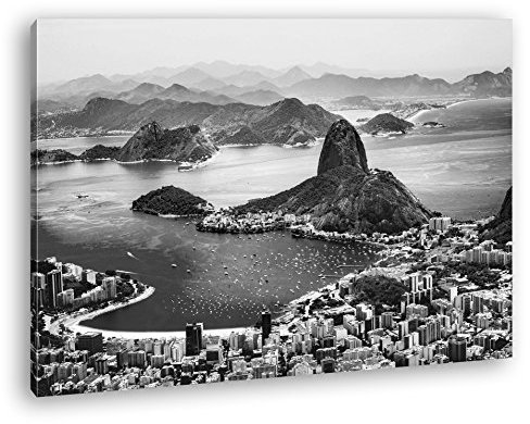 Küste von Rio de Janeiro Format: 120x80 Effekt: Schwarz/Weiß als Leinwand, Motiv fertig gerahmt auf Echtholzrahmen, Hochwertiger Digitaldruck mit Rahmen, Kein Poster oder Plakat