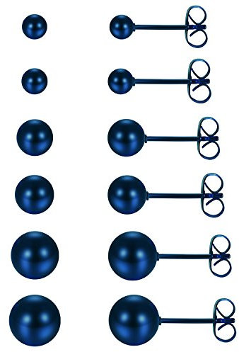 JewelryWe 6 Paar Kugel Ohrstecker Set: 3-8mm Blau Edelstahl Kugelohrringe Perlen Gestüt Ohrringe Klassische Kleine Kugelohrstecker Hypoallergene Unisex Ohrschmuck Geschenk für Damen Herren