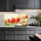banjado Küchenrückwand Glas ohne Bohren 110x55cm – Glasrückwand Küche mit Motiv Kamille & Mohn/Spritzschutz Küchenrückwand Glas/selbstklebende Küchenrückwand Platte - magnetisch & beschreibbar