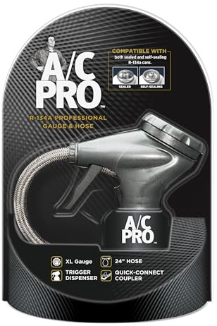 A/C Pro ACP410-4 Hose Dispenser, Black | Air Conditioner Recharge Gauge and Dispenser for Cars, Trucks, Compatible with Both Sealed and Self-Sealing R-134a Cans