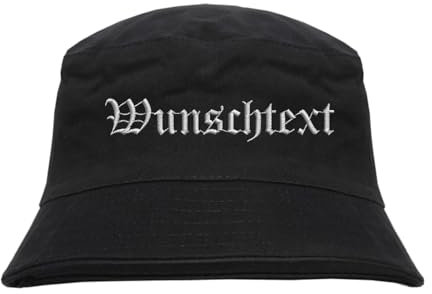 HB_Druck Fischerhut - Bucket Hat mit Wunschtext - Altdeutsch - Bestickt - L/XL Stickfarbe: Weiss