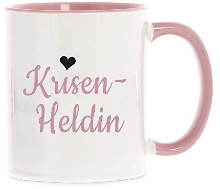 STEMPEL-FABRIK Keramiktasse rosa zweifarbig mit Aufdruck - Krisenheldin - Kaffeetasse - Bürotasse - Kaffeebecher - Teetasse - Geschenkidee - Dankeschön