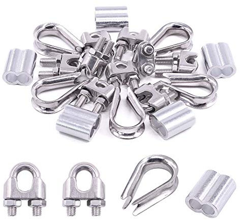 Swpeet - Set di accessori per fune metalliche M10 (3/8), incluso morsetto per fune metallica M10, ditale in acciaio inox M10, manicotto in alluminio da 10 mm, perfetto per cavo da 1/8 (M10)