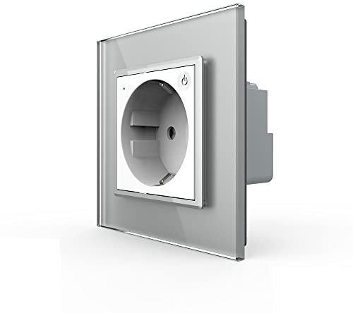 LIVOLO ZigBee Smart SmartHome Touch Steckdose in Weiß inkl. Grauen Glasrahmen VL-C7ZBED-11-VL-C7-SR-15 für Handy App steuerung WiFi organisation Smartes Wohnen Alexa