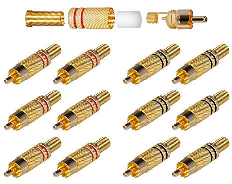 Sat-Fox 12 Stück Cinch Stecker, RCA Löten Verbinder, Cinch Stecker Schraubbar, Cinch Stecker Adapter, Cinchstecker Verlängerung für Multimedia und CCTV