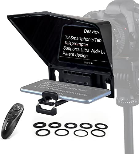 Desview T2 Teleprompter für iPad Tablet Smartphone bis zu 8 Zoll, 70/30 Beam Splitter Glas,Teleprompter mit Fernbedienung für DSLR Kamera Telefon Videoaufnahme
