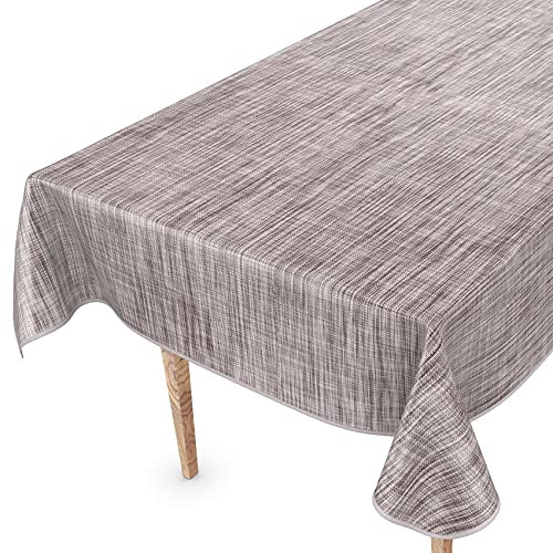 Tischdecke abwaschbar Wachstuch Wachstuchtischdecke Gartentischdecke Leinen-Optik Pflegeleicht Wasserabweisend 140 x 140 cm (Rechteckig) Grau mit Saum