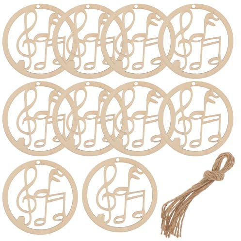 minkissy 10pcs Christmas Tree Wooden Ornaments, Embellishments Musical Note Wooden Hanging Xmas Decorations with Ropes Musical Christmas Decorations