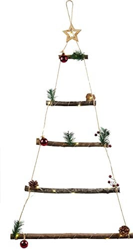 infactory Weihnachtsbaum Leiter: Deko-Holzleiter mit 30 LEDs, Weihnachtsbaum-Form zum Aufhängen, 60 cm (Weihnachts-Baum, Weihnachtsdeko Abendmahlszene, Weihnachtsdorf)