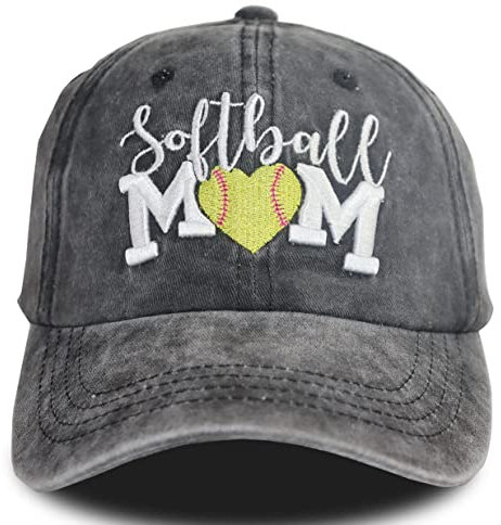 MANMESH HATT Distressed Baseballkappe für Damen, Softball Mutter, verstellbar, gewaschen, bestickt, Sonnenhut, Softball Mom schwarz, Einheitsgröße